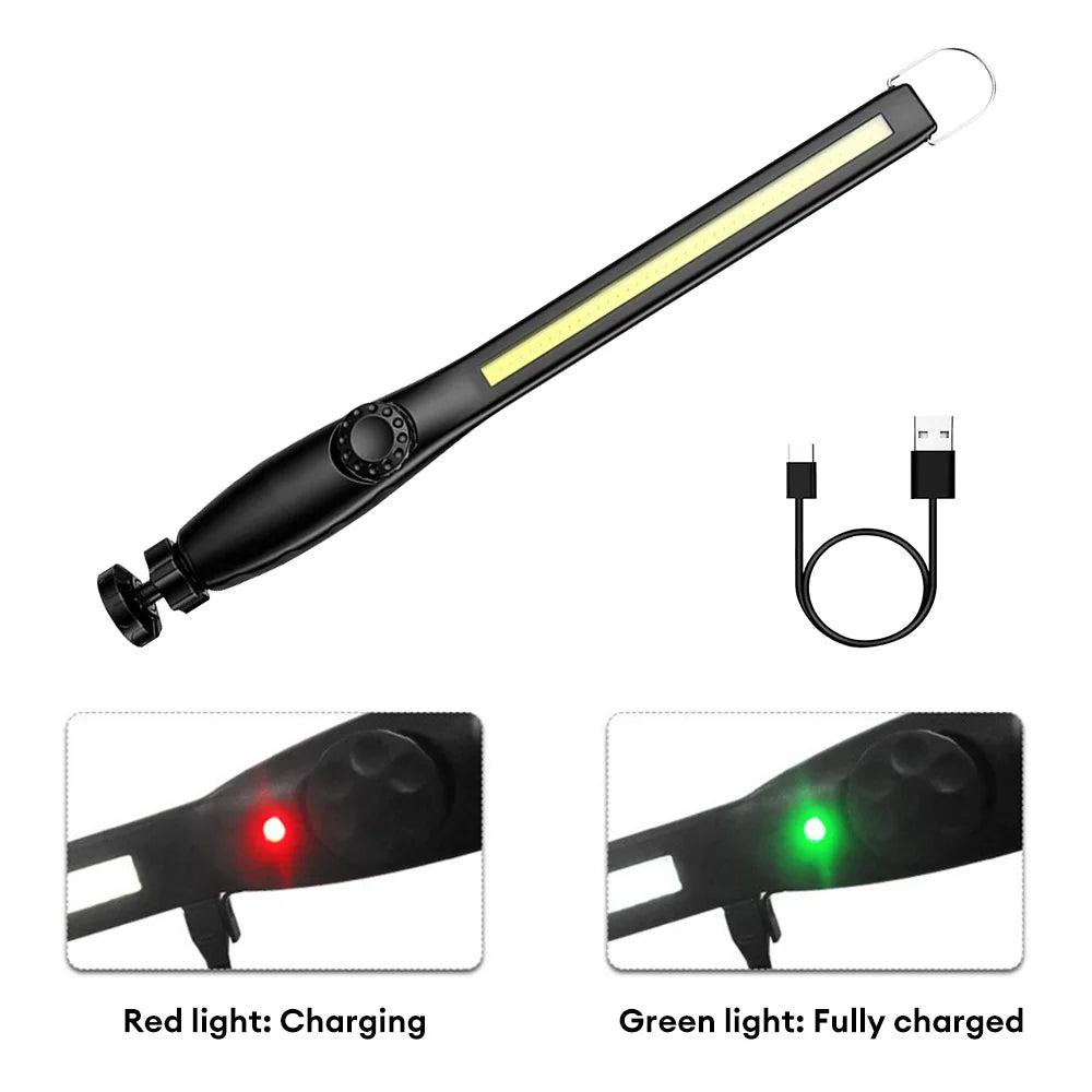 New COB LED Flashlight Magnetic Work Light USB Rechargeable Torch Hook Portable Lantern Inspection Light Camping Car Repair Lamp