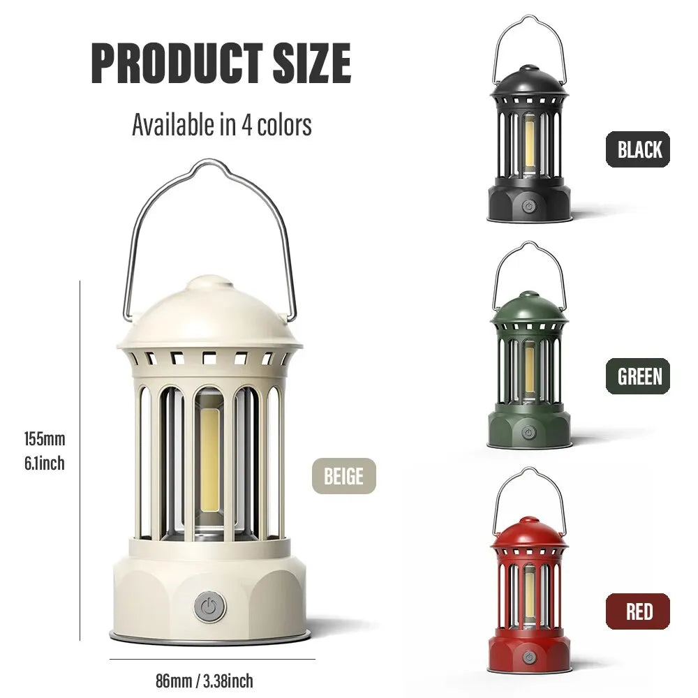 European Roman Pillar Vintage Camping Lantern Flashlight Rechargeable Lamp With Hook Warm White Light For Camping, Exploring