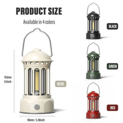 European Roman Pillar Vintage Camping Lantern Flashlight Rechargeable Lamp With Hook Warm White Light For Camping, Exploring