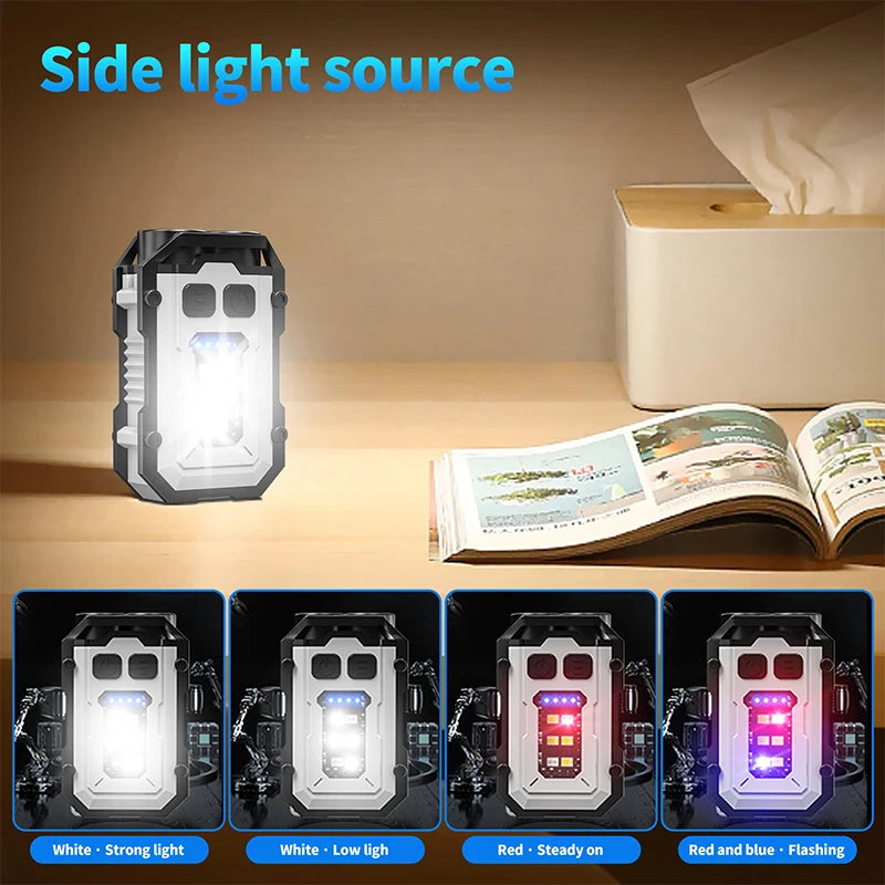 LED High Bright Flashlight Portable Mini Keychain Light Dual Light Source Outdoor Camping Fishing Multi-function Tool Torch Lamp