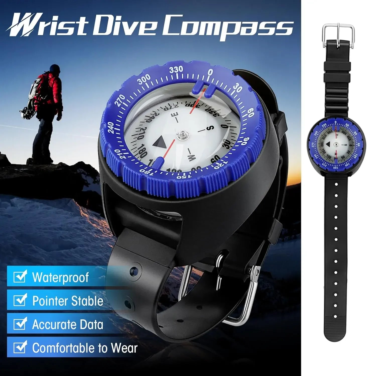 Underwater Navigation Compass 50m Professional Waterproof Scuba Luminous Dial Wrist Strap Compass For Diving Camping Swimming