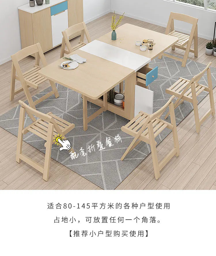 Folding dining table and chair combination Nordic dining table household small apartment modern simple solid wood multifunctiona