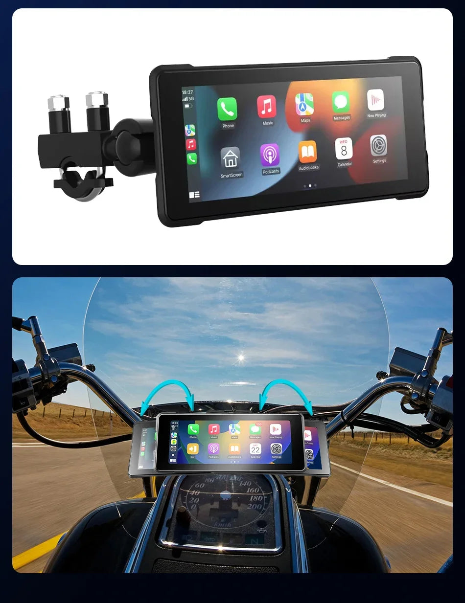 7 Inch Motorcycle Portable Navigation GPS Wireless Apple Carplay Android Auto IPX7 Waterproof Motorcycle BT Touch Screen Display