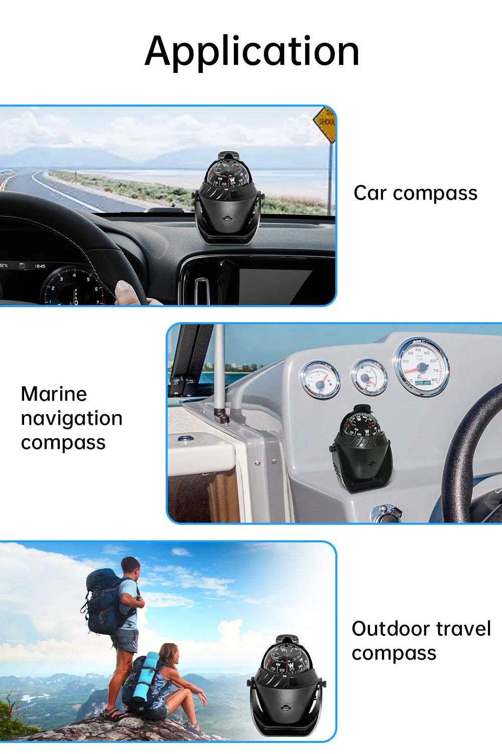 HD Sea Marine Pivoting Compass Electronic Navigation Compass Camping Gear LED Light Compass Guide Ball for Boat Vehicle Car