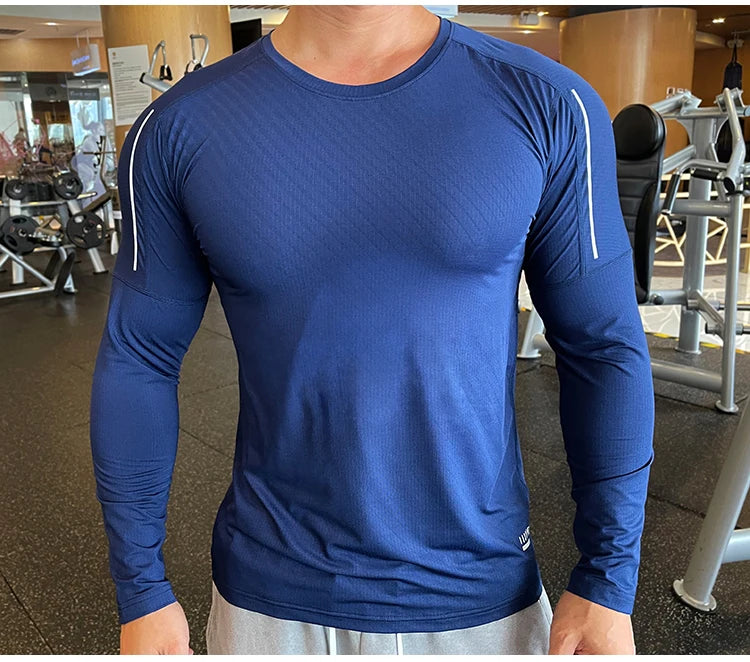 High Quality Running Shirt Tops Clothing Men Gym Sport Tshirt Quick Dry Compression Swearshirt Fitness Breathable Sportswear