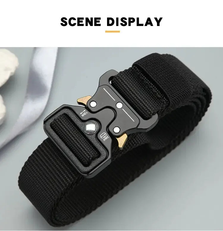 Men's new tactical high weight and wear-resistant alloy buckle nylon waist belt outdoor belt work clothes canvas elastic belt