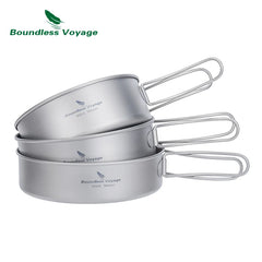 Boundless Voyage Outdoor Ultralight Titanium Pot Pan Set 3pcs Camping Plate Dish Cookware Picnic Tableware Set Ti2032C