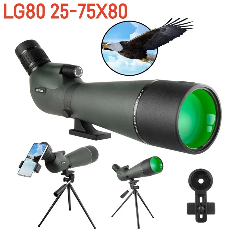 (Upgraded) 25-75x80 HD Spotting Scope BAK4 45 Waterproof Spotter Binoculars for Birdwatching Wildlife Watching Longer Distance