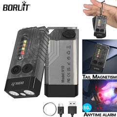 BORUiT V10 Mini EDC LED Flashlight Keychain Super Bright Type-C Rechargeable Lamp Fishing Camping Lantern UV Light Pocket Torch