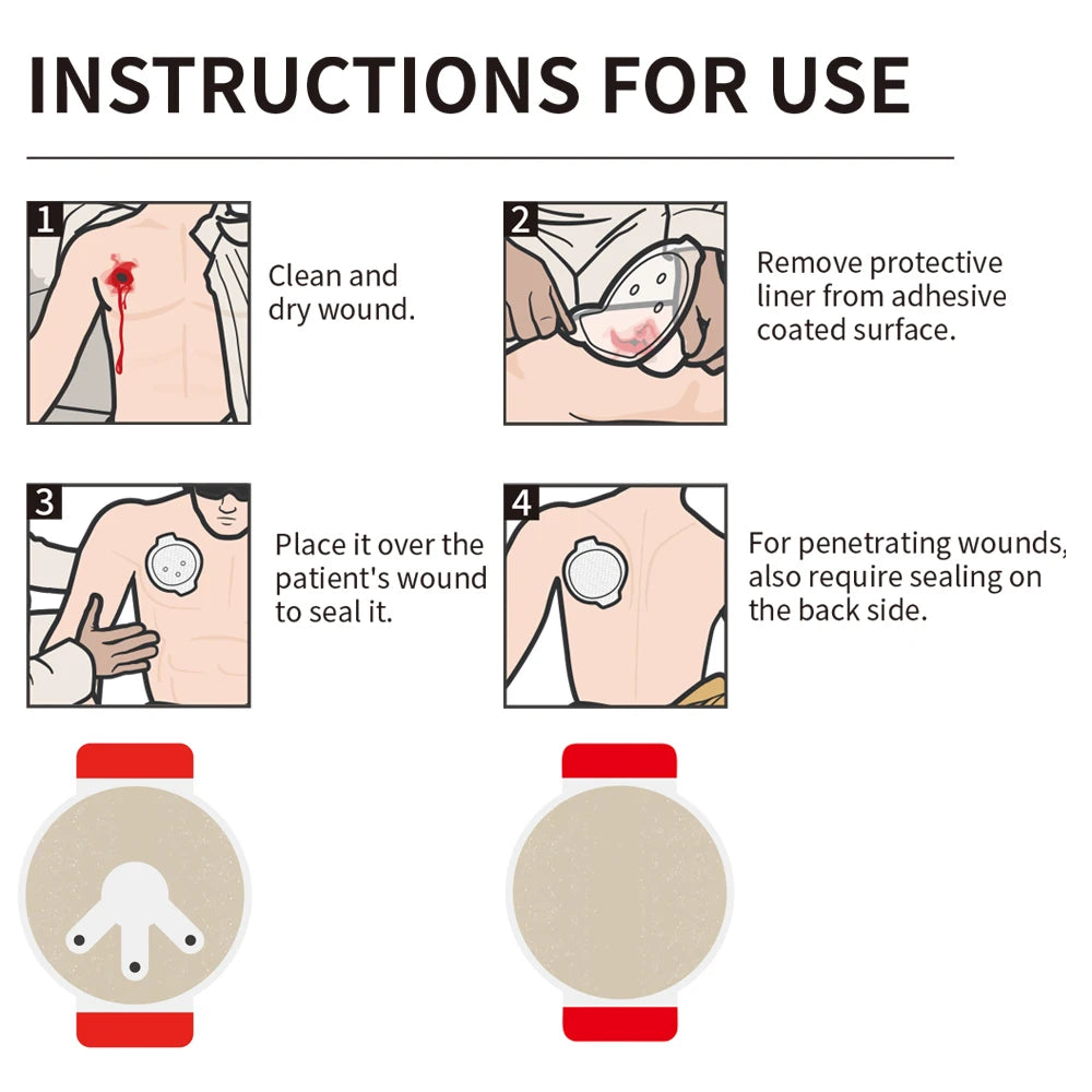 Rhino Rescue Vent Chest Seal, Twin-Pack,IFAK Supplies, First Aid Kit Wound Dressing for Opening Chest Wound Occlusal patch