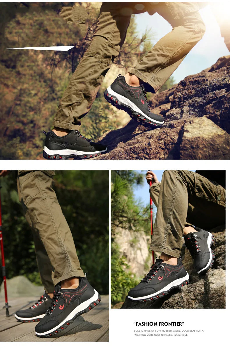 Casuals Men Shoes Summer Breathable Hiking Walking Sneakers Outdoor Ultralight Leather Slip-on Climbing Trekking Sneakers