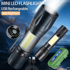 Mini LED Flashlight Protable USB Rechargeable Aluminium Alloy Torch Strong Light Zoom Waterproof Camping Lantern Outdoor Lamp