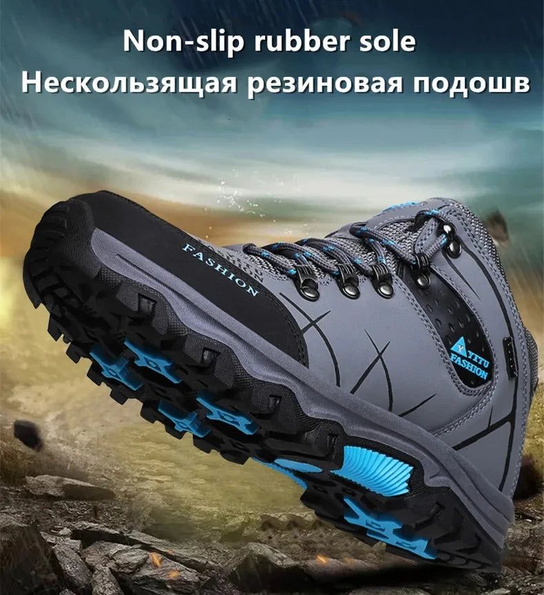 Brand Men Winter Snow Boots Waterproof Leather Sneakers Super Warm Men's Boots Outdoor Male Hiking Boots Work Shoes Size 39-47