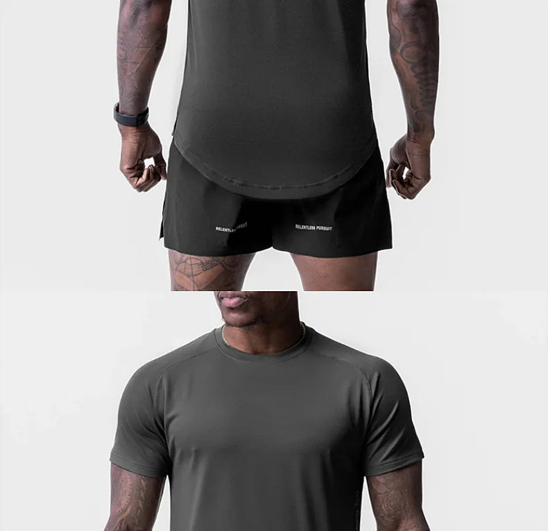 Mens Quick Dry T-shirt Summer Running Sport Breathable Short Tee Casual Shirt Male Gym Fitness Bodybuilding Workout Clothing