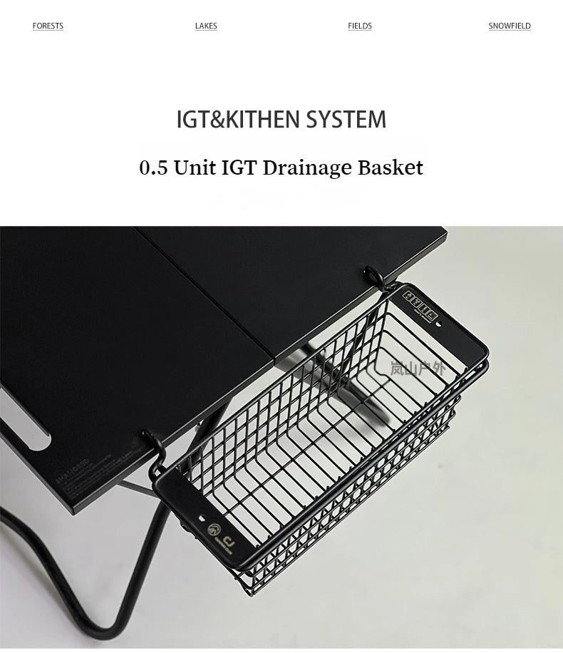 Outdoor IGT Table Drainage Basket Stainless Steel Drainage Basket 0.5 Unit Deep and Shallow Tray Camping Drainage Basket Hanger