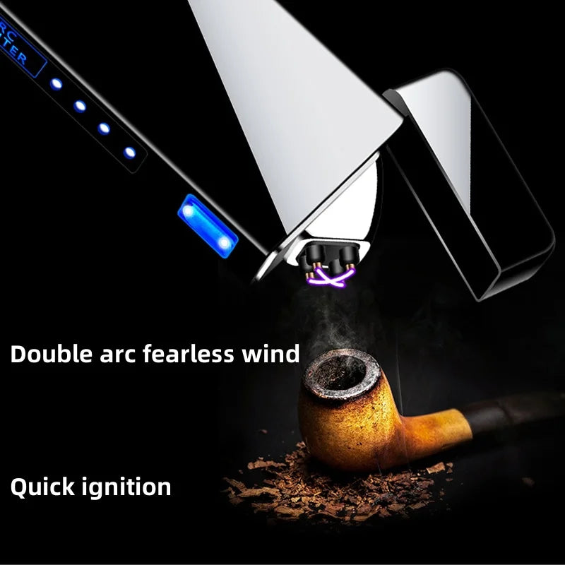 New Pulse Dual Arc Plasma USB Charging Portable Windproof Metal Cigar Lighter Outdoor Camping Personalized Creative Men's Gifts