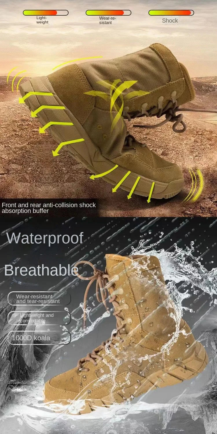 Lightweight Man Tactical Boots Combat Anti-Collision Training Lace Up Waterproof Outdoor Hiking Breathable Shoe