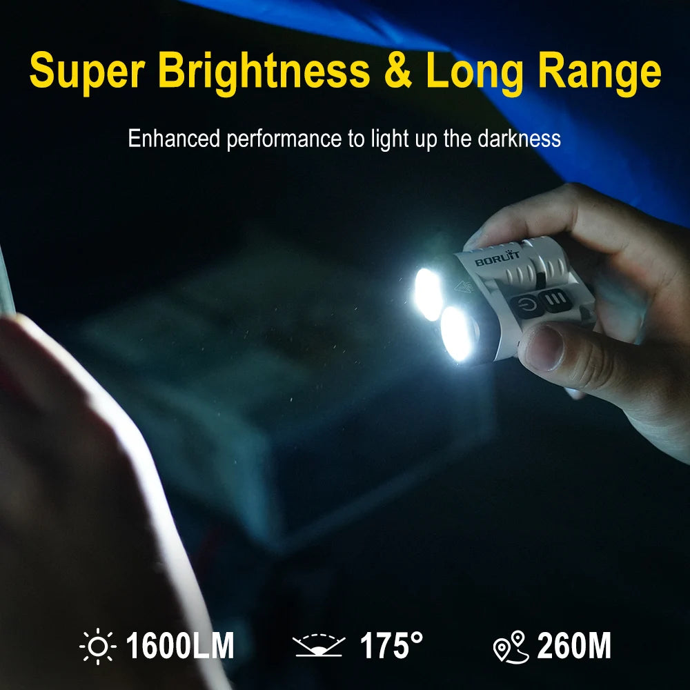 BORUiT U6 EDC Flashlight Keychain Light SST20 1600LM Super Bright Portable Mini Torch Rechargeable Work Light Camping Lantern