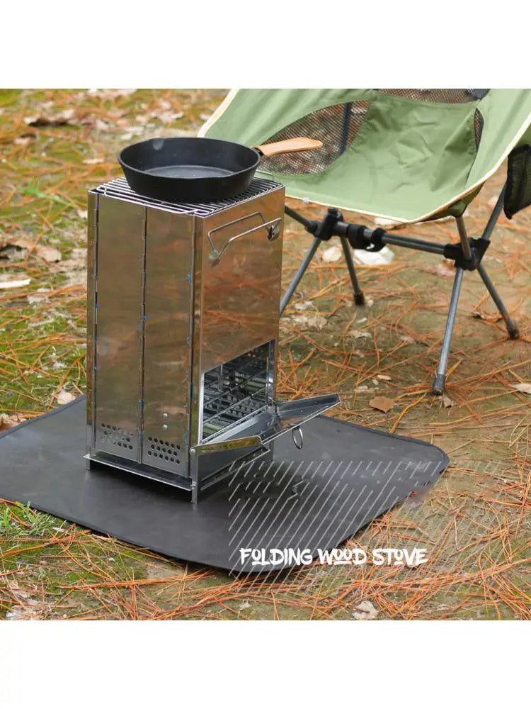 Outdoor Camping Stove Foldable Square Grill Stainless Steel Mini Firewood Stove Camping Stove Equipment Barbecue Supplies