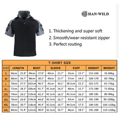 HAN WILD Tactical T-shirt Men Short Sleeves Softair Climb Shirt Men Clothing Hunting Soldiers Hood Shirt Camping Equipment