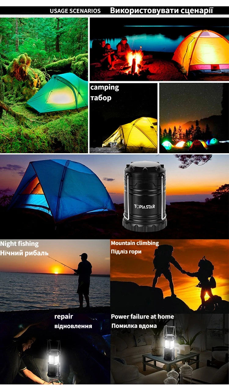 Mini 3*COB Tent Lamp LED Portable Lantern TelescopicTorch Camping Lamp Waterproof Emergency Light Powered By 3*AAA Working Light