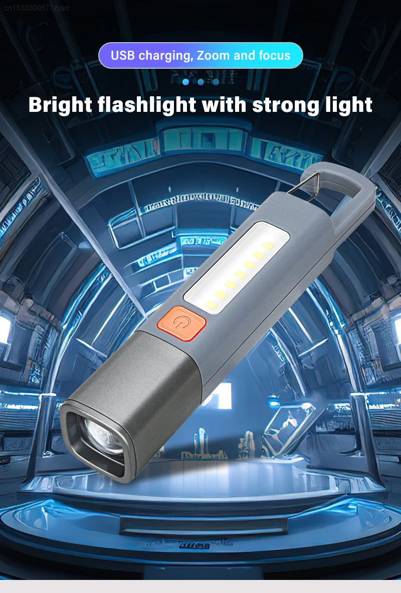 New Xiaomi Portable LED Flashlight USB Rechargeable with Hook Zoomable Torch Outdoor Camping Hiking Long-range Emergency Lantern