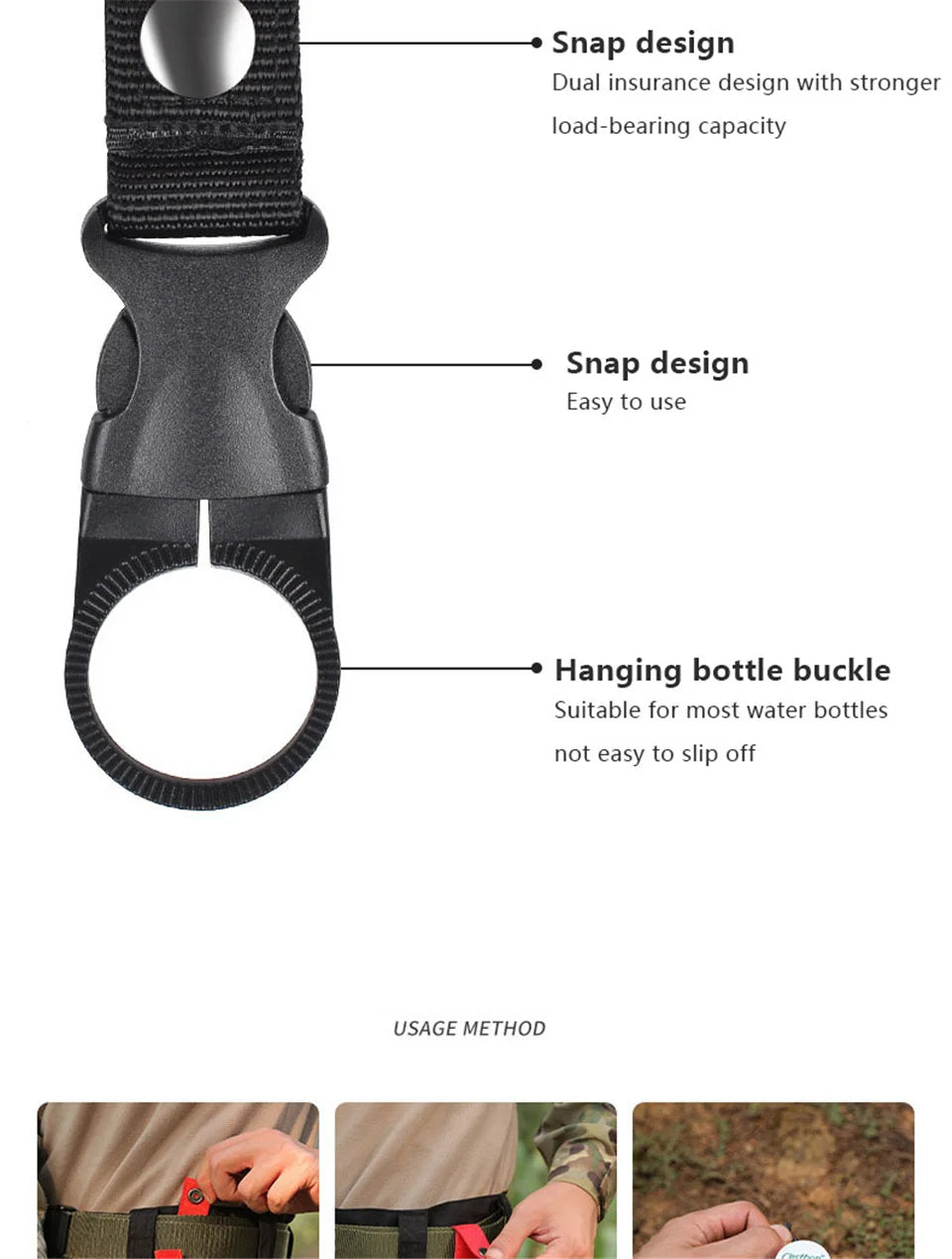 Portable Outdoor Kettle Buckle Backpack Water Bottle Hanger Holder Clip Camping Hiking Military Nylon Webbing Buckle Strap