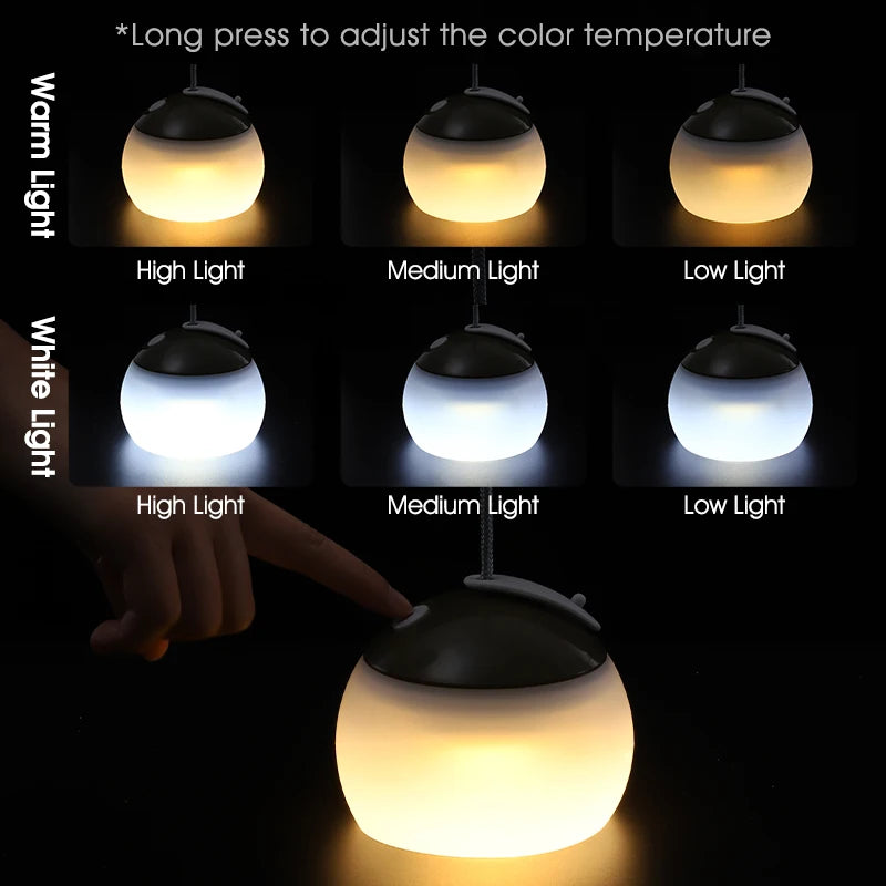 Portable Camping Light USB Rechargeable Hook Camping Lantern Adjustable Outdoor Waterproof Tent Lights Emergency Table Lamp