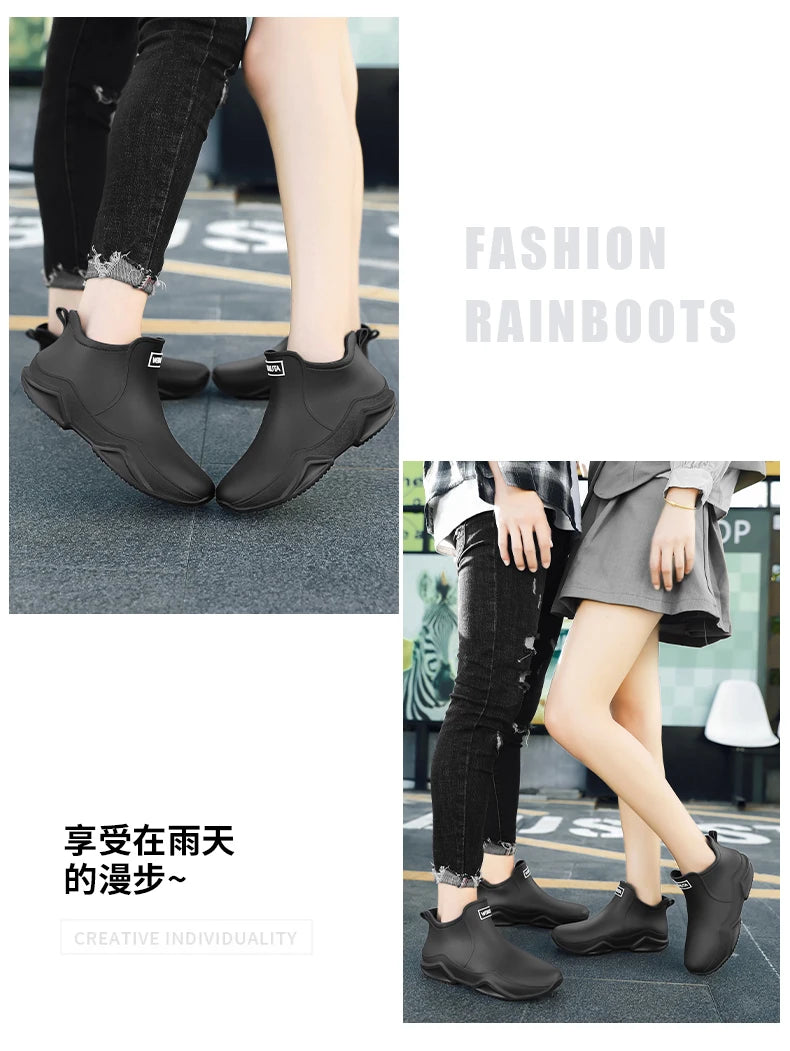 Fashion Couple's Outdoor Rain Boots New Men High Top Hiking Fishing Water Shoes Anti-slip Chef Work Ankle Boots Waterproof Shoes