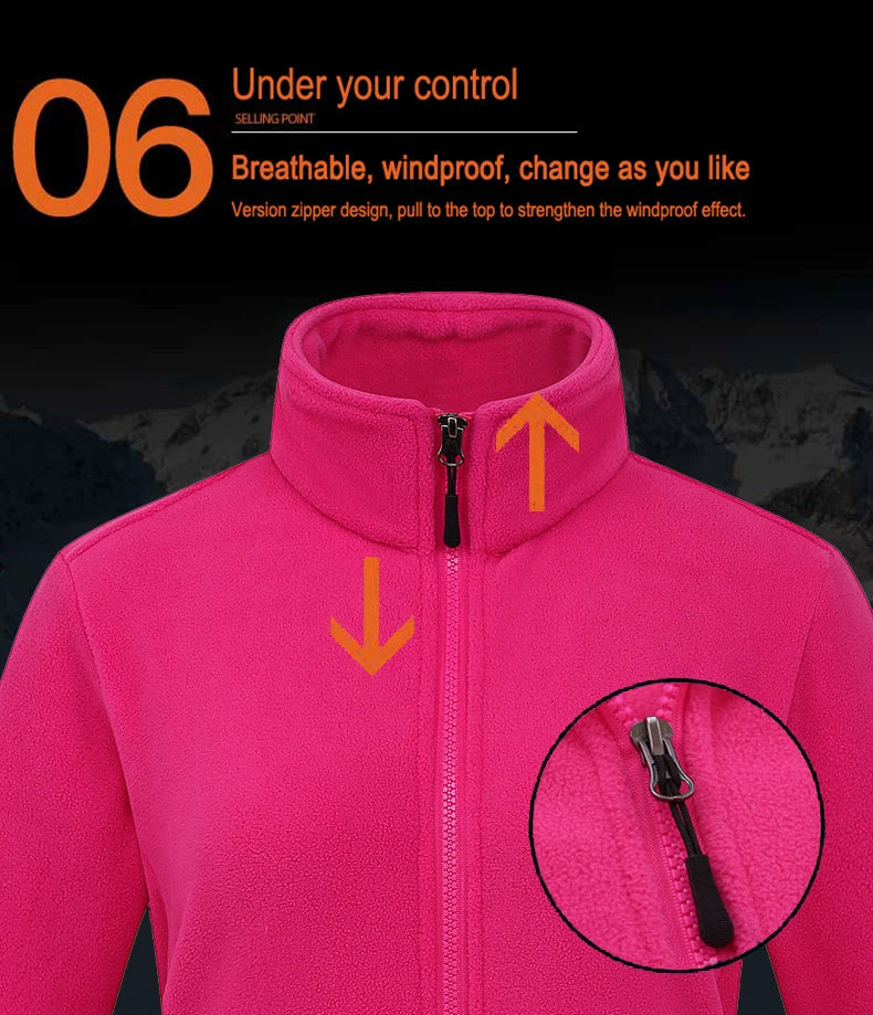 JNLN Winter Polar Fleece Jackets Women Windproof Thermal Soft Shell Jacket Outdoor Hiking Camping Skiing Climbing Warm Coat