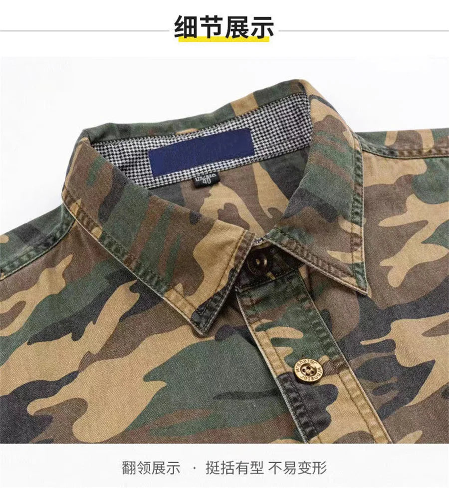 Camouflage Men Cotton Shirts Long Sleeve Printed Cowboy Shirt Jacket Man Casual Outdoor Climbing Tops Streetwear Cargo Clothing