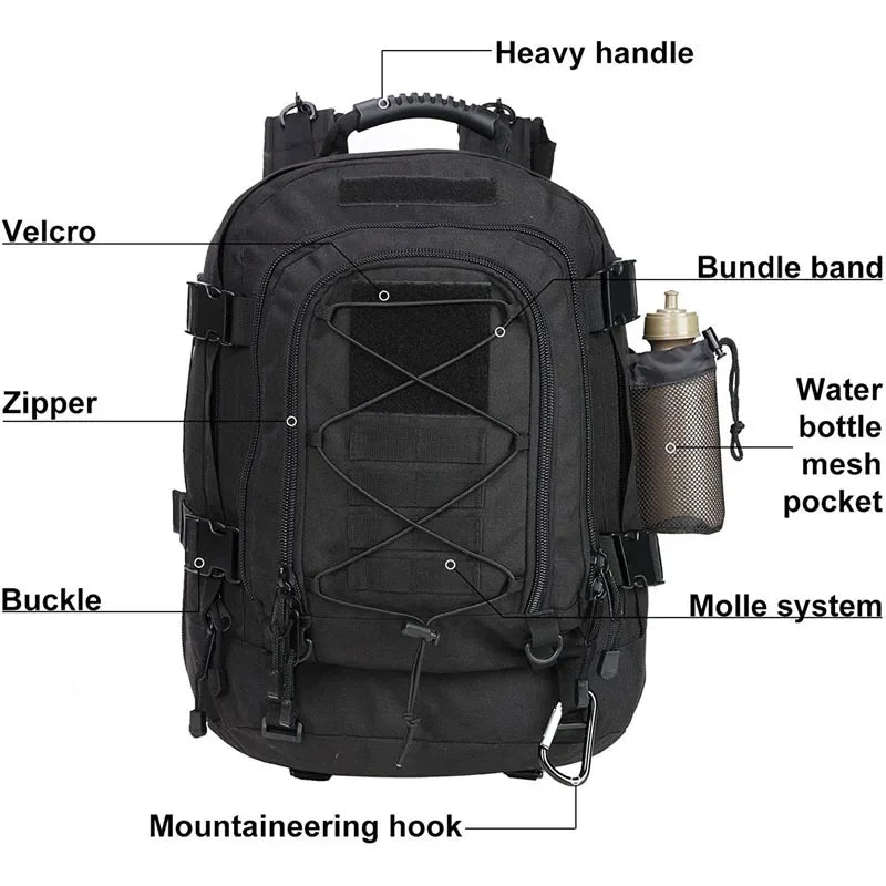 Tactical Backpack for Men 60L Molle Assault Rucksack Heavy Duty Waterproof Large Capacity Bug Out Bag for Hiking Camping Hunting