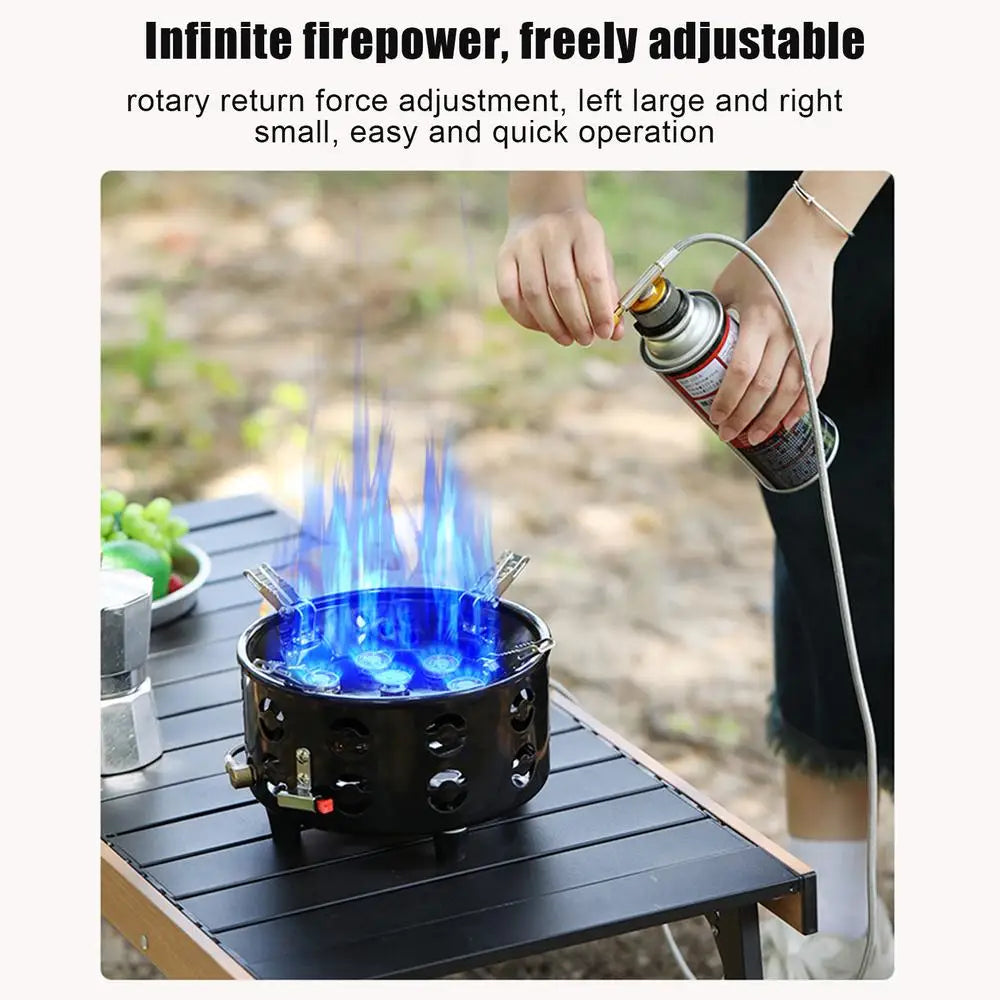 7 Core Strong Fire Power Camping Stove Portable Tourist Gas Burner Windproof Outdoor Stoves Hiking BBQ Cooking Cookware 19800W