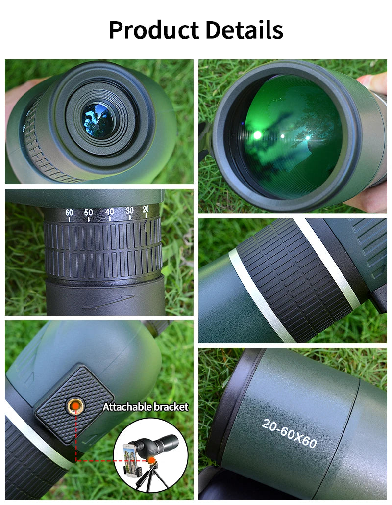 20-60X60 Spotting Scope Zoom Monocular Powerful Telescope Bak4 Prism Waterproof Anti-Fog For Camping Bird Watching Landscape