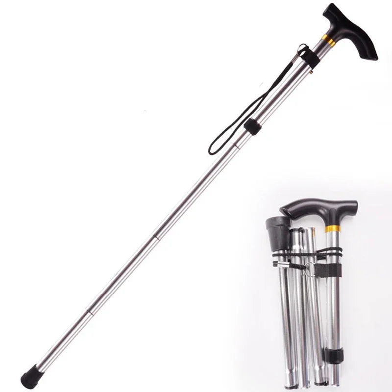 Multifunction Walking Stick Trekking Poles Telescopic Fold Crutches Hiking Stick Crutch Elderly Metal Stick Walking Cane Outdoor