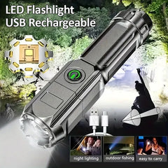 4 Lighting Mode Super Bright LED Flashlights Telescopic Zoom Tactical Torch USB 18650 Long-Range Waterproof Camping Flashlight