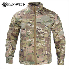 HAN WILD Men Soft Shell Camo Jackets Airsoft Tactical Jacket Waterproof Outdoor Hiking Combat Windbreaker Men Clothing Climbing