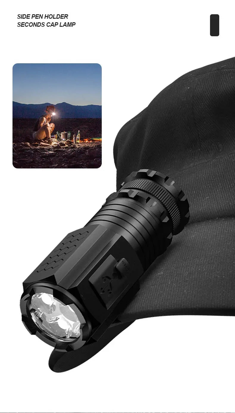 3 F350 LED Mini  Flashlight Powerful Type-C Rechargeable 18350 Battery Torch SST20 2000LM Lamp with Tail Magnet Tactical Lantern