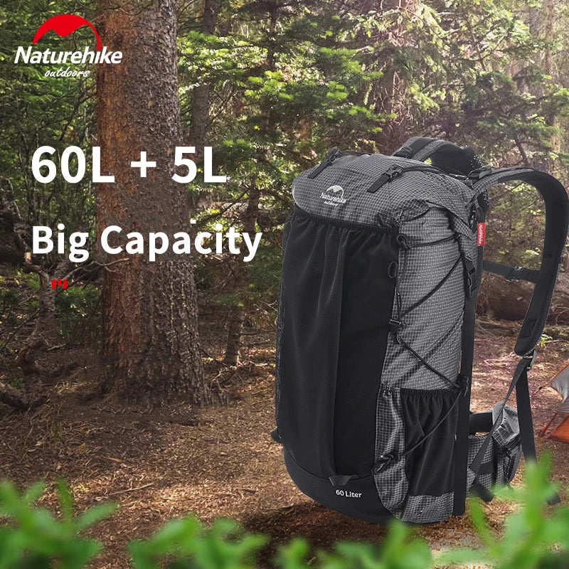 Naturehike Outdoor Large Capacity Travel Hiking Camping Backpack 60 + 5L Lightweight Rock Series Hiking Backpack