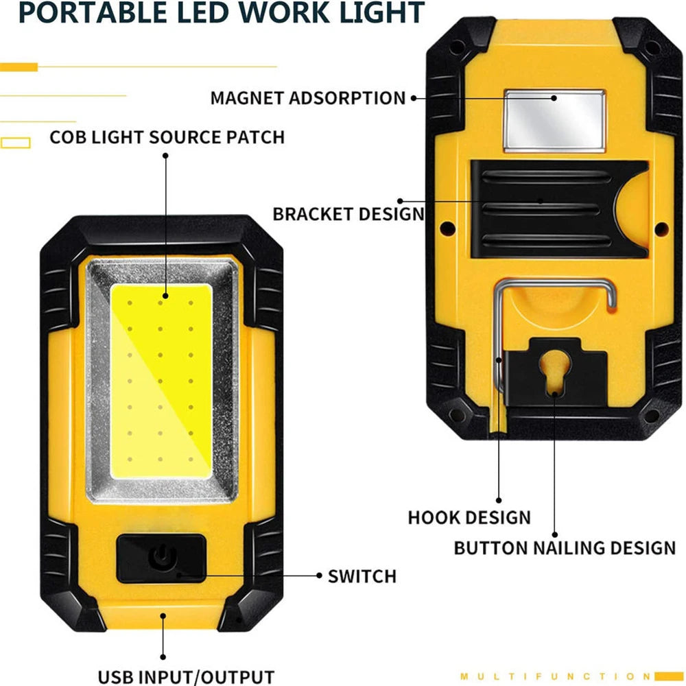 4000mAH COB Work Light USB Rechargeable LED Flashlight Portable Lantern with Magnet 7 Lighting Modes Camping Emergency Torch