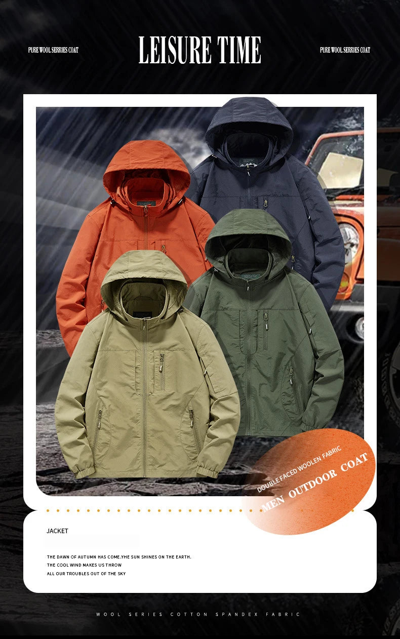 5XL Quality Men's Autumn Soft Shell Hiking Hooded Jackets Outdoor Waterproof Tactical 8 Pockets Windproof Work Safari Cargo Coat