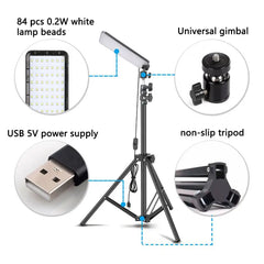 Multifunction Portable LED Camping Lantern Adjsutable Tripod Stand Pole 84Leds Outdoor Work BBQ USB Light Powerful Camping Light