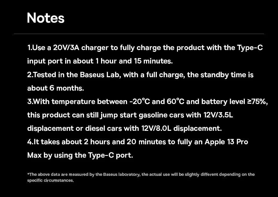 Baseus Car Jump Starter Booster 1600A Peak Current 16000mAh PD 65W Fast Charging Power Bank Portable Power Station for 12V Car