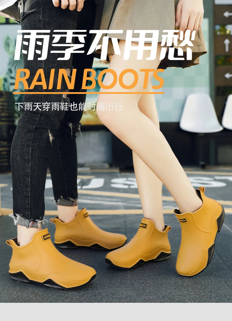 Fashion Couple's Outdoor Rain Boots New Men High Top Hiking Fishing Water Shoes Anti-slip Chef Work Ankle Boots Waterproof Shoes