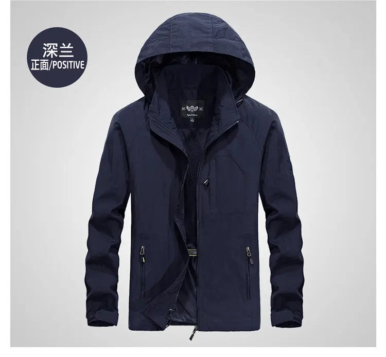 Fashion Men's Casual Windbreaker Jackets Hooded Jacket Man Waterproof Outdoor Soft Shell Winter Coat Clothing Warm Plus Size