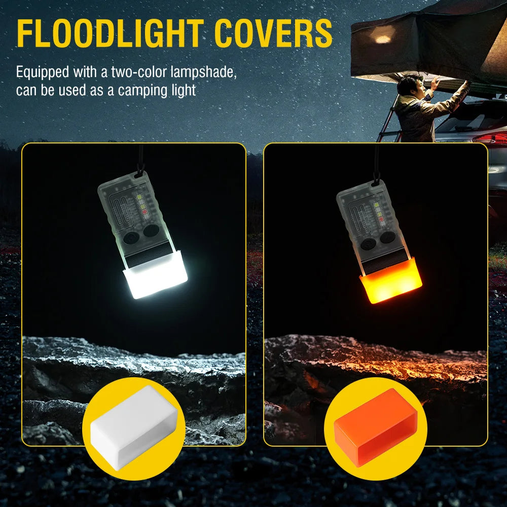 BORUiT V20 180°Rotation Powerful LED Flashlight Keychain USB-C Rechargeable Spotlight Camping Fishing Torch Alarm Emergency Lamp