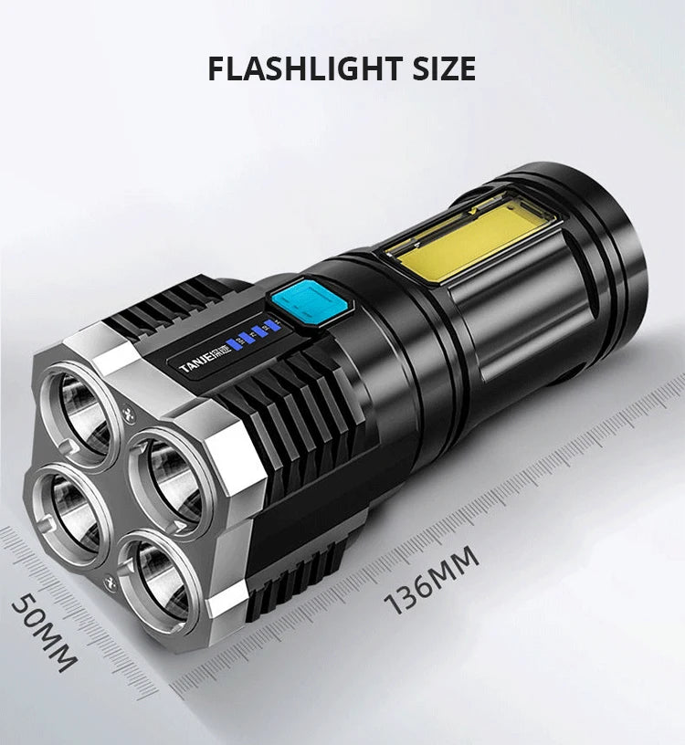 High Power LED Flashlights Camping Torch With 4 Lamp Beads And COB Side Light Rechargeable Portable Hand Lantern 4 Lighting Mode