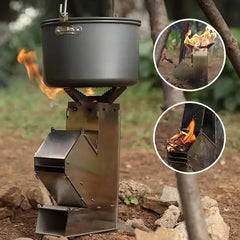 Outdoor Foldable Camping Wood Stove Lightweight Stainless Steel Rocket Wood Burning Stove Suitable for Outdoor Camping Barbecue