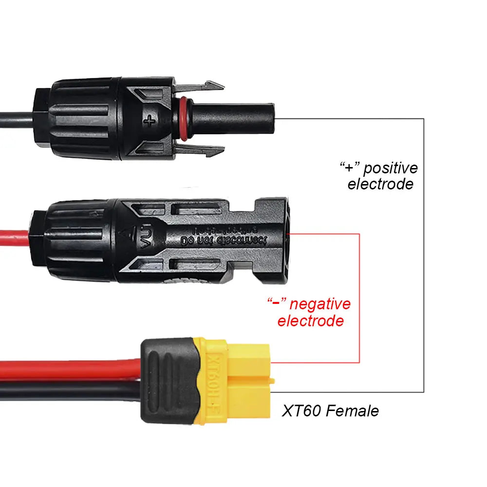 12AWG Connector Wire XT60 Female Adapter to Solar Panel Connection Charging Cable For Portable Power Station Solar Generator