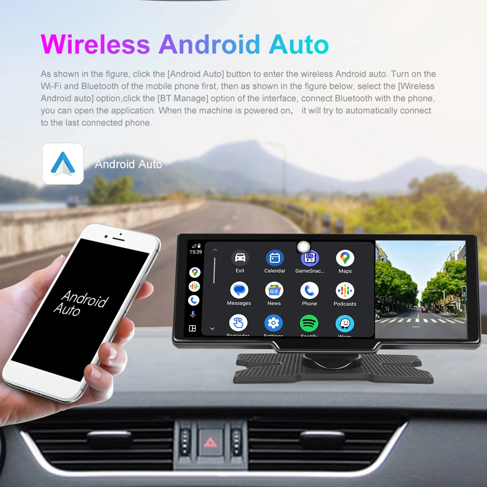 Podofo 6.86" /9.3" Car Mirror Video Recording  Wireless Carplay Monitor Android Auto dashboard DVR GPS Navigation Carplay screen